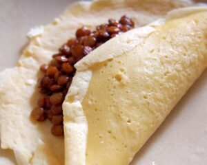 カレー風味のレンズマメとダイズドーサ風