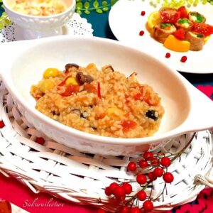 簡単リゾット♪豆キノコのトマトリゾット