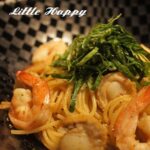 ベビーホタテとエビのバター醤油パスタ